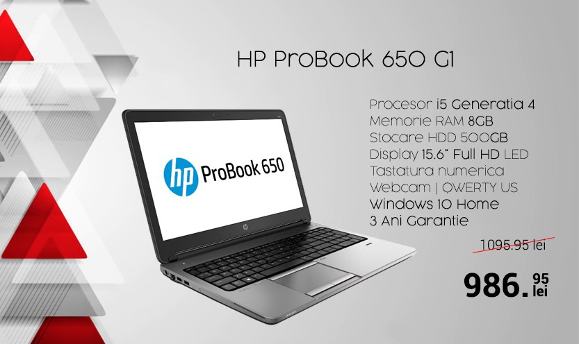 Laptop HP ProBook 650 G1, i5-4210M, 8GB DDR3, 15.6 inci Full HD, Win 10 Home